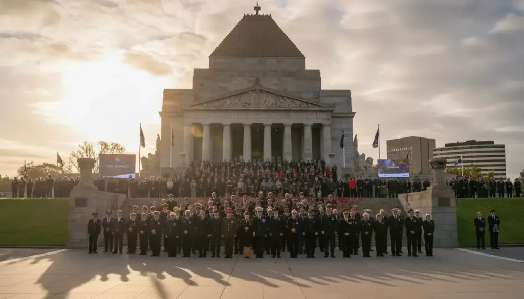 Discover Melbourne 5 Veterans and families attending the official Remembrance Day ceremony at the Shrine Forecourt in Melbourne.
